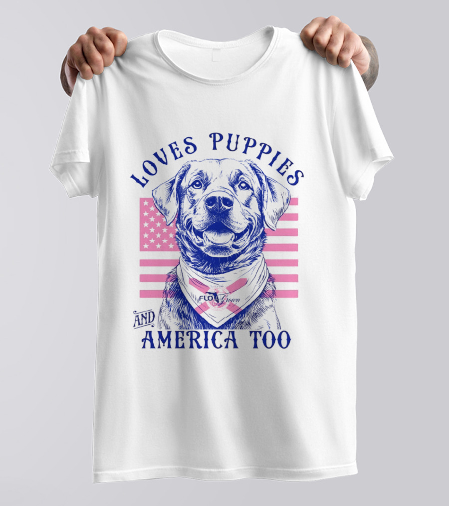 Loves Puppies Labrador Retriever And America Too T-Shirt