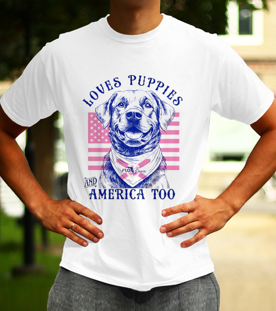 Loves Puppies Labrador Retriever And America Too T-Shirt