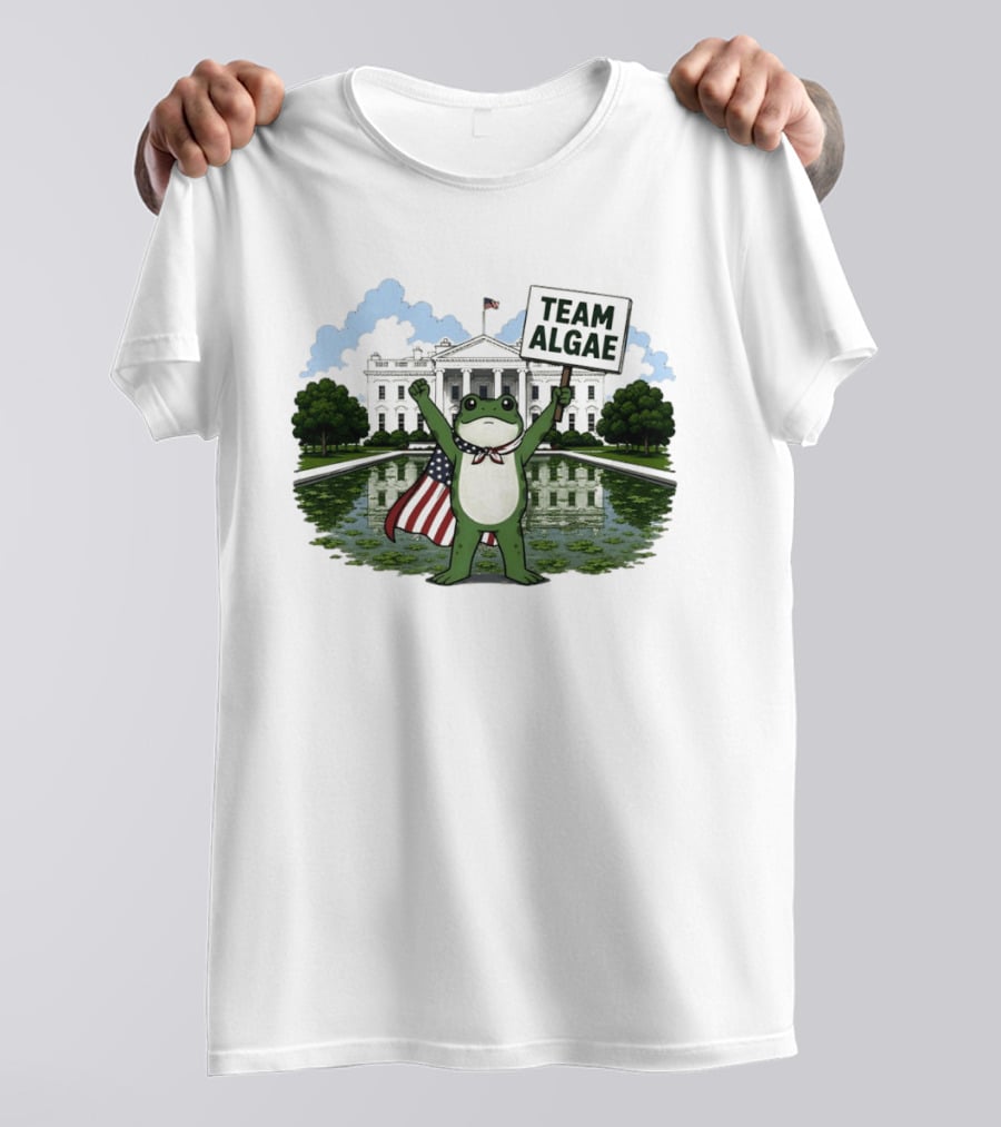 Team Algae Frog Patriotic American Flag White House 2026 Make Algae Great Again T-Shirt