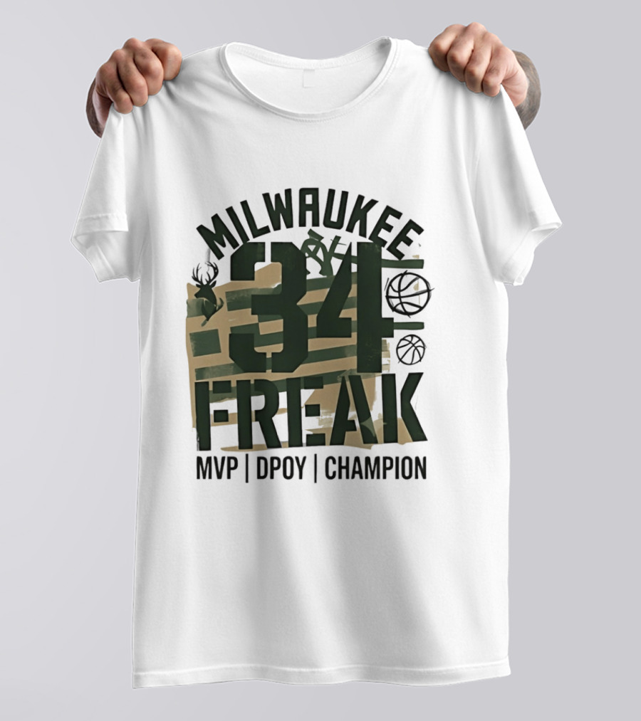 Milwaukee 34 Freak MVP DPOY Champion Giannis Antetokounmpo Basketball T-Shirt