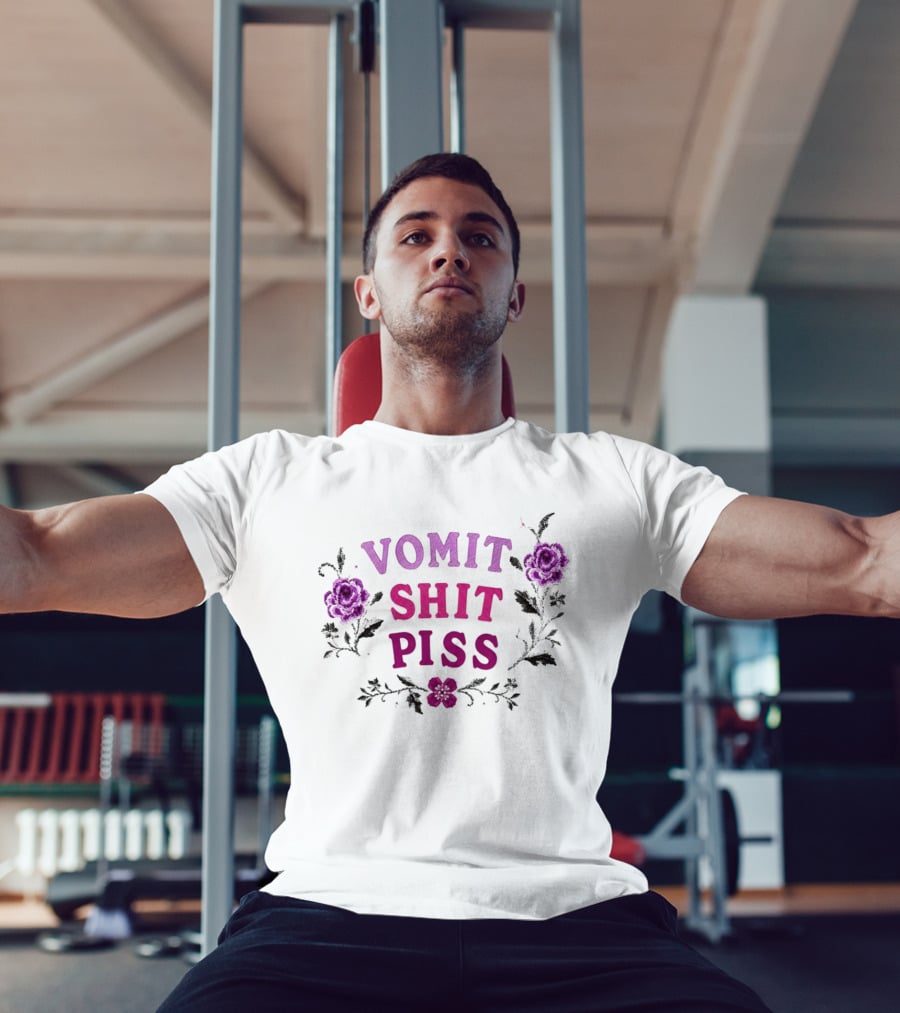 Vomit Shit Piss Floral Embroidery Roses T-Shirt