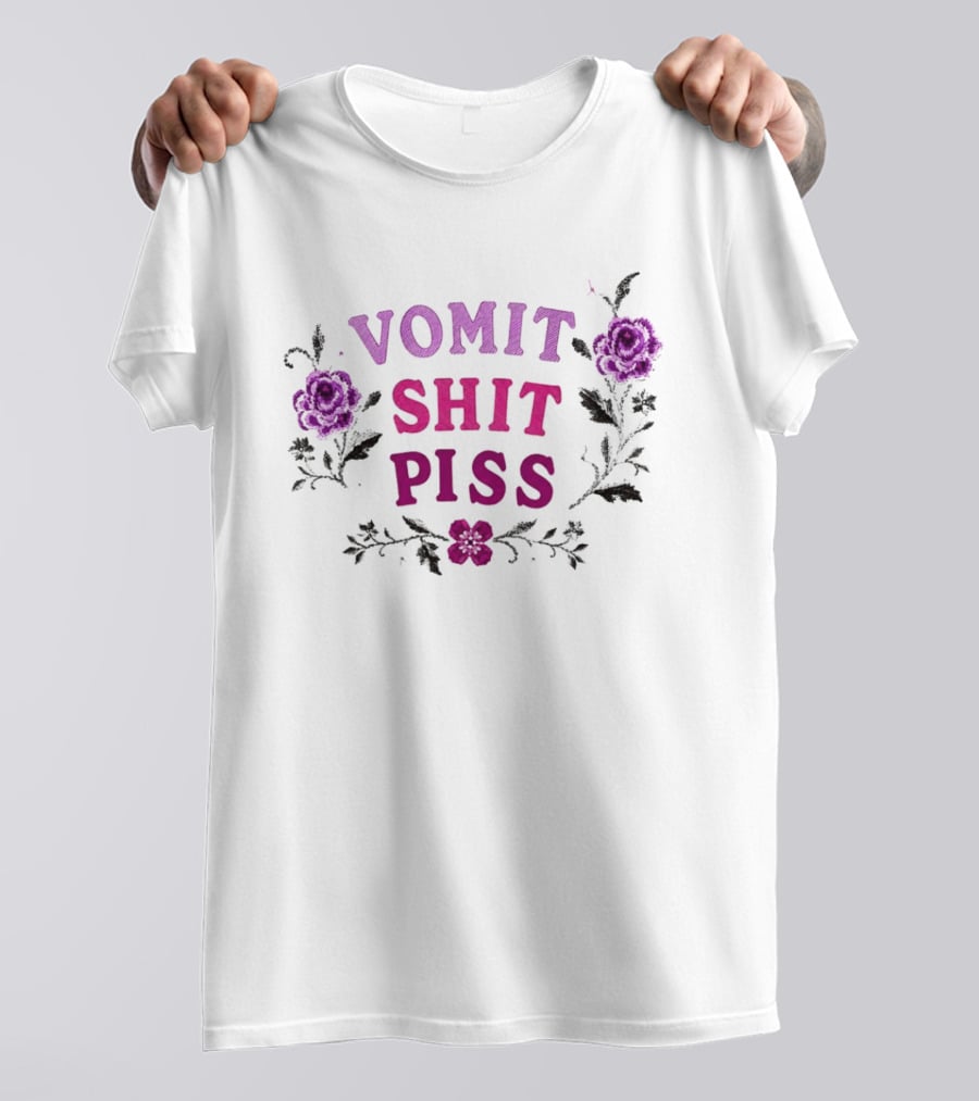 Vomit Shit Piss Floral Embroidery Roses T-Shirt