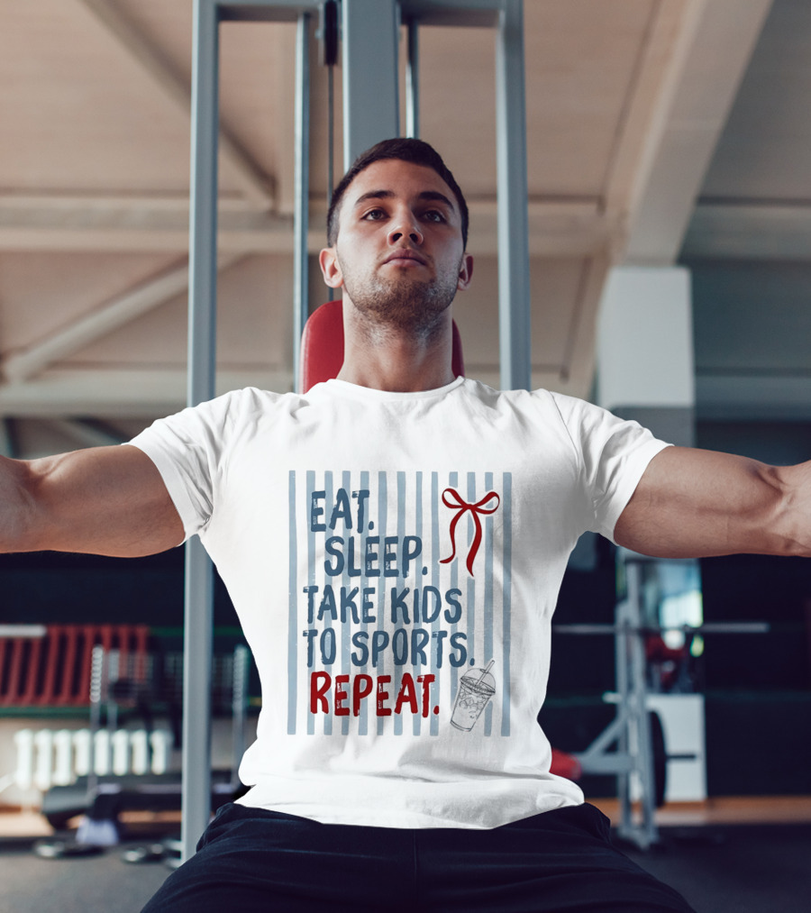 Eat Sleep Take Kids To Sports Repeat Red Bow Cup T-Shirt
