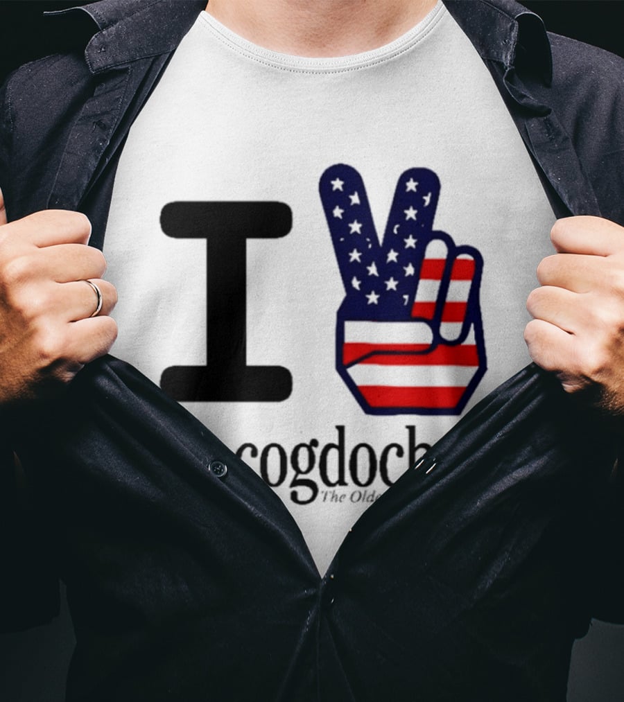 I Love Nacogdoches The Oldest Town In Texas American Flag Peace Sign T-Shirt