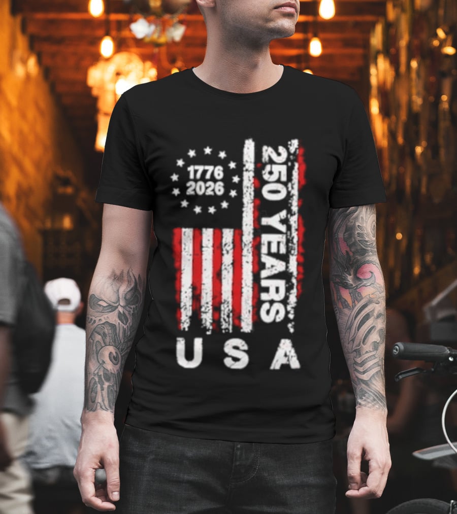 250 Years USA 1776 2026 Flag Stars Stripes Celebration T-Shirt