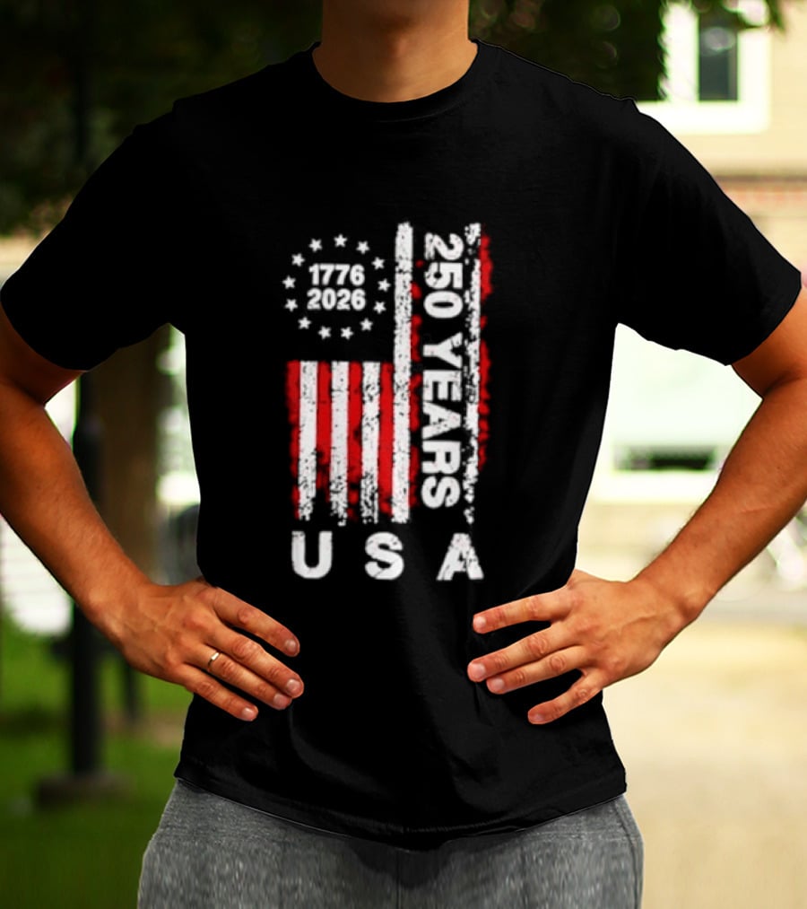 250 Years USA 1776 2026 Flag Stars Stripes Celebration T-Shirt