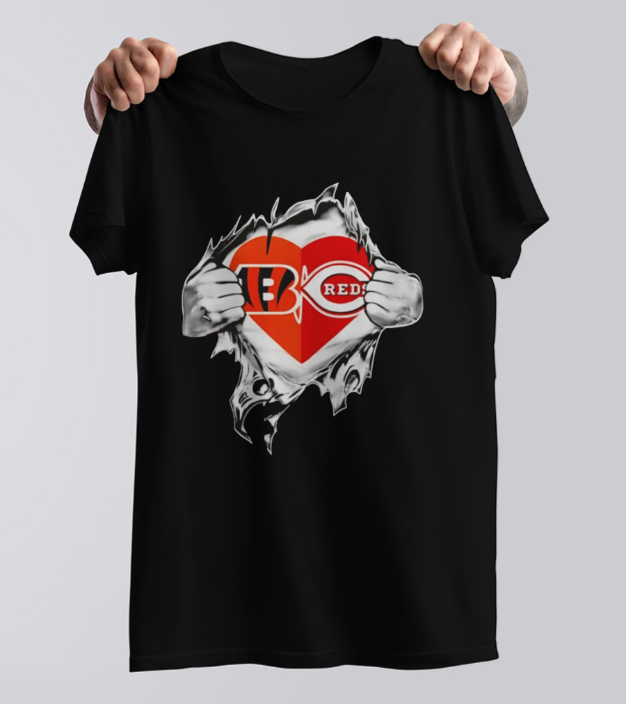 Bengals Reds Heart Ohio Sports MLB Fan Pride T-Shirt