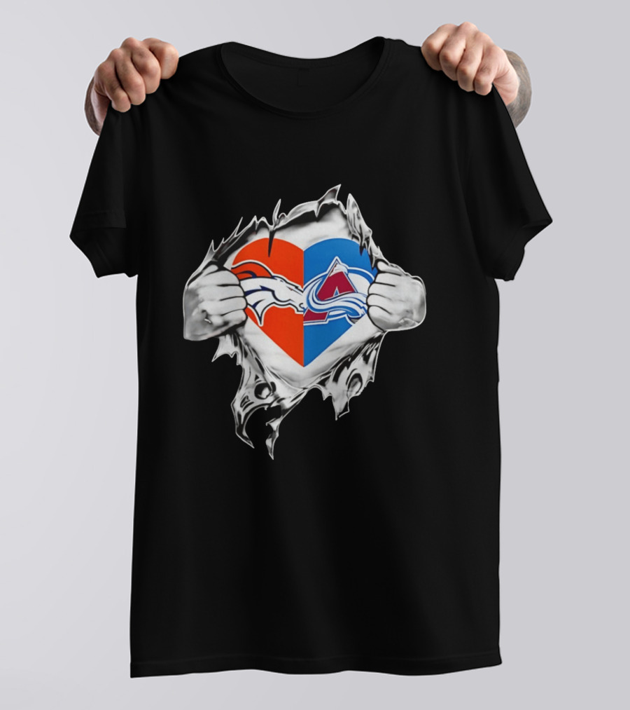 Denver Broncos Colorado Avalanche Heart Symbol Fans T-Shirt