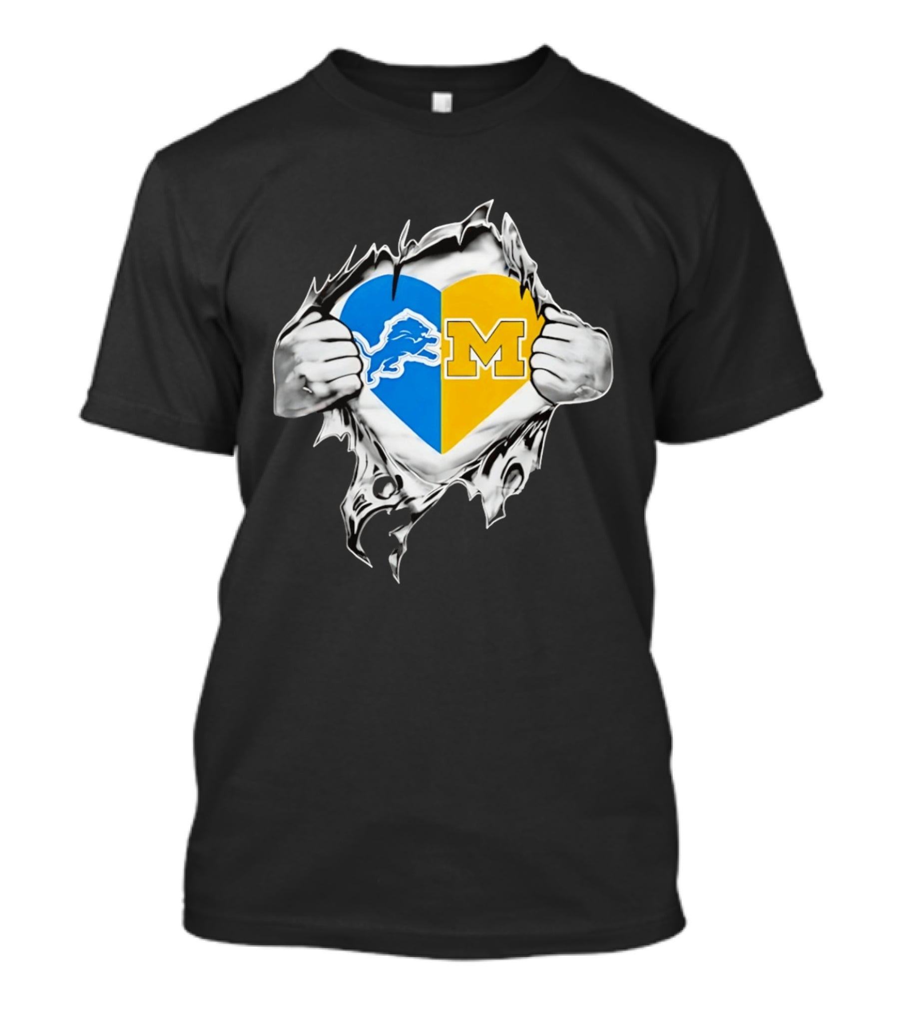 Detroit Lions Michigan Wolverines Heart Torn Reveal T-Shirt