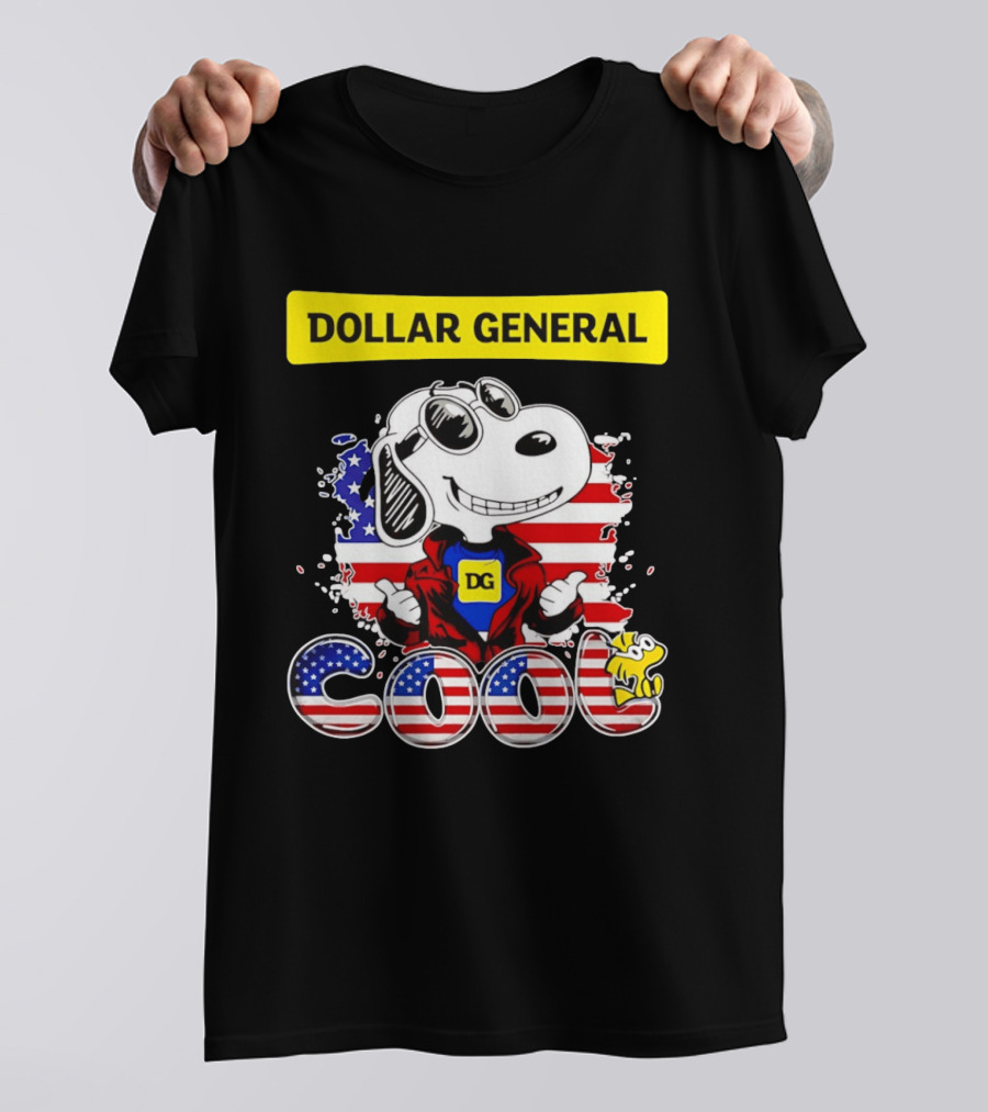 Dollar General Snoopy Cool USA Flag Cartoon T-Shirt