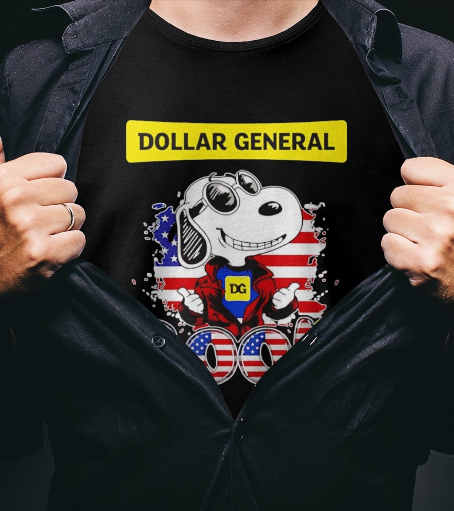 Dollar General Snoopy Cool USA Flag Cartoon T-Shirt