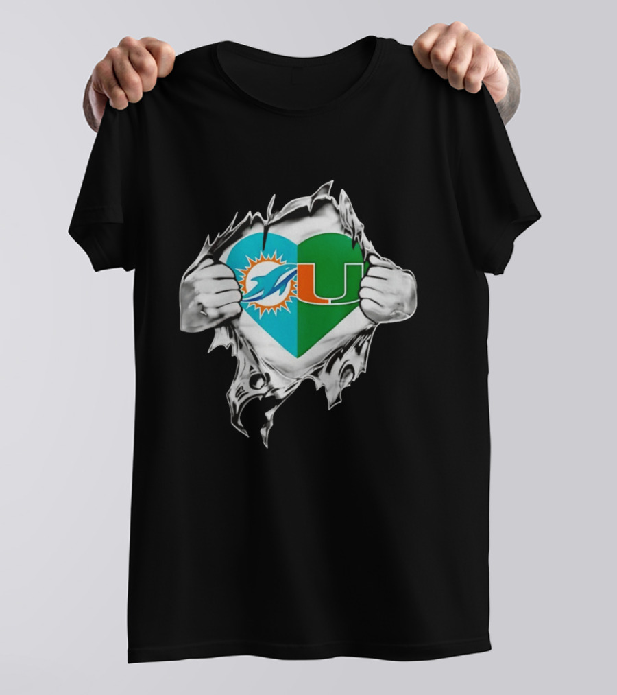 Dolphins Hurricanes Heart Miami Sports Fan Spirit T-Shirt