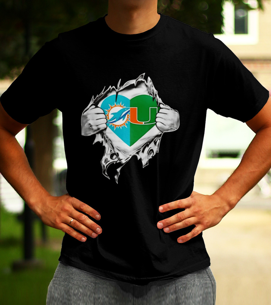 Dolphins Hurricanes Heart Miami Sports Fan Spirit T-Shirt