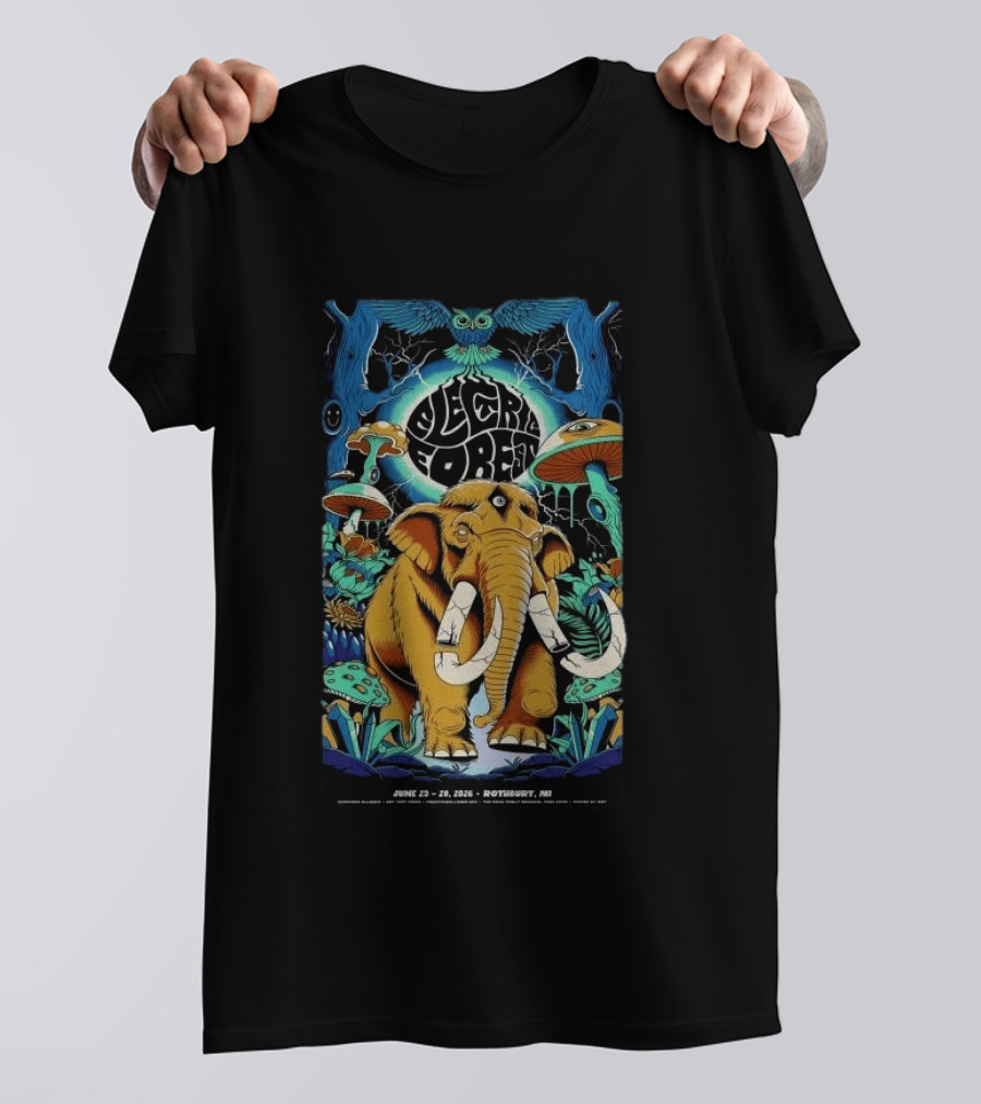 Electric Forest June 25 28 2026 Rothbury MI Mammoth And Psychedelic Mushrooms T-Shirt