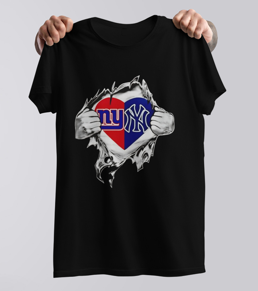 New York Giants And Yankees Heart NY Sports Pride T-Shirt