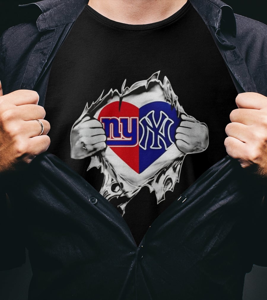 New York Giants And Yankees Heart NY Sports Pride T-Shirt