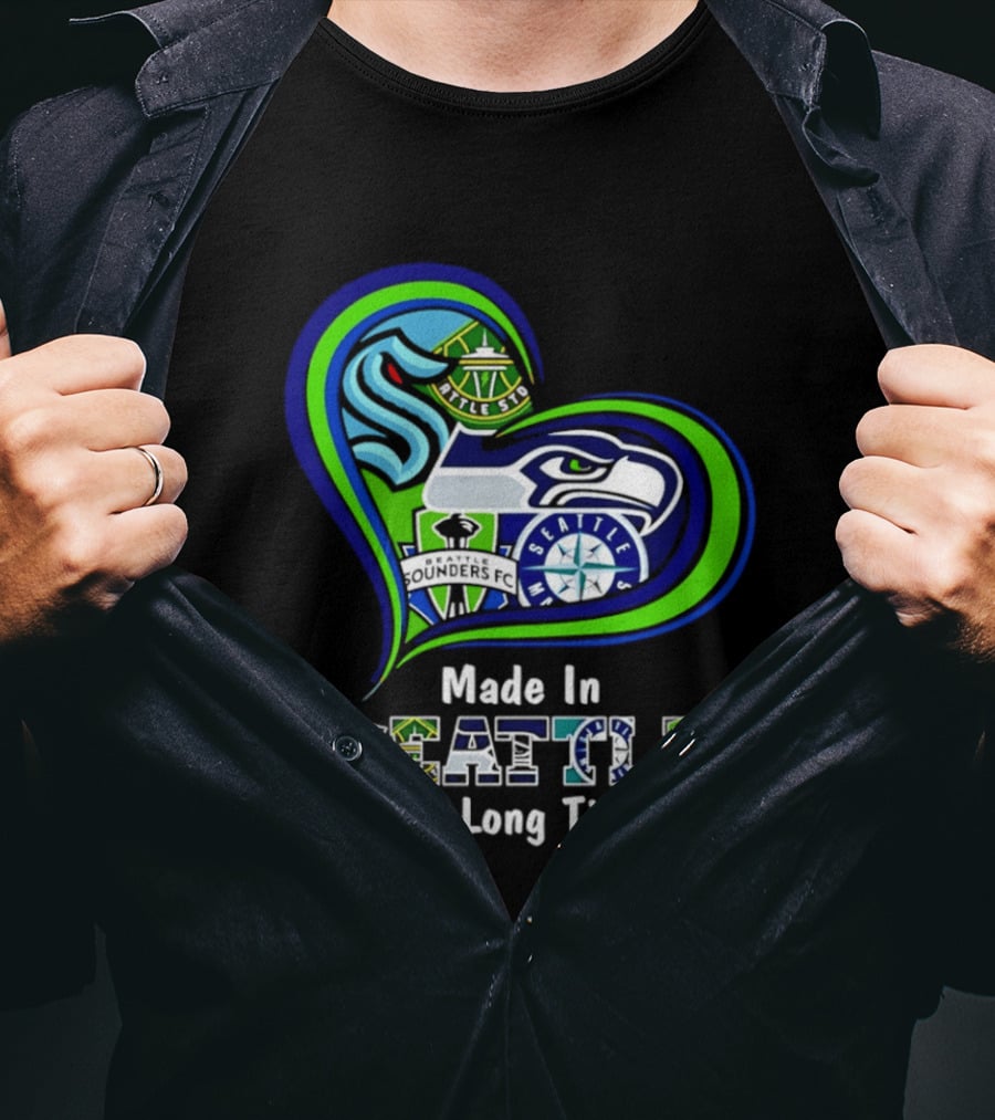Made In Seattle Seahawks Mariners Sounders Kraken Heart A Long Long Time Ago T-Shirt