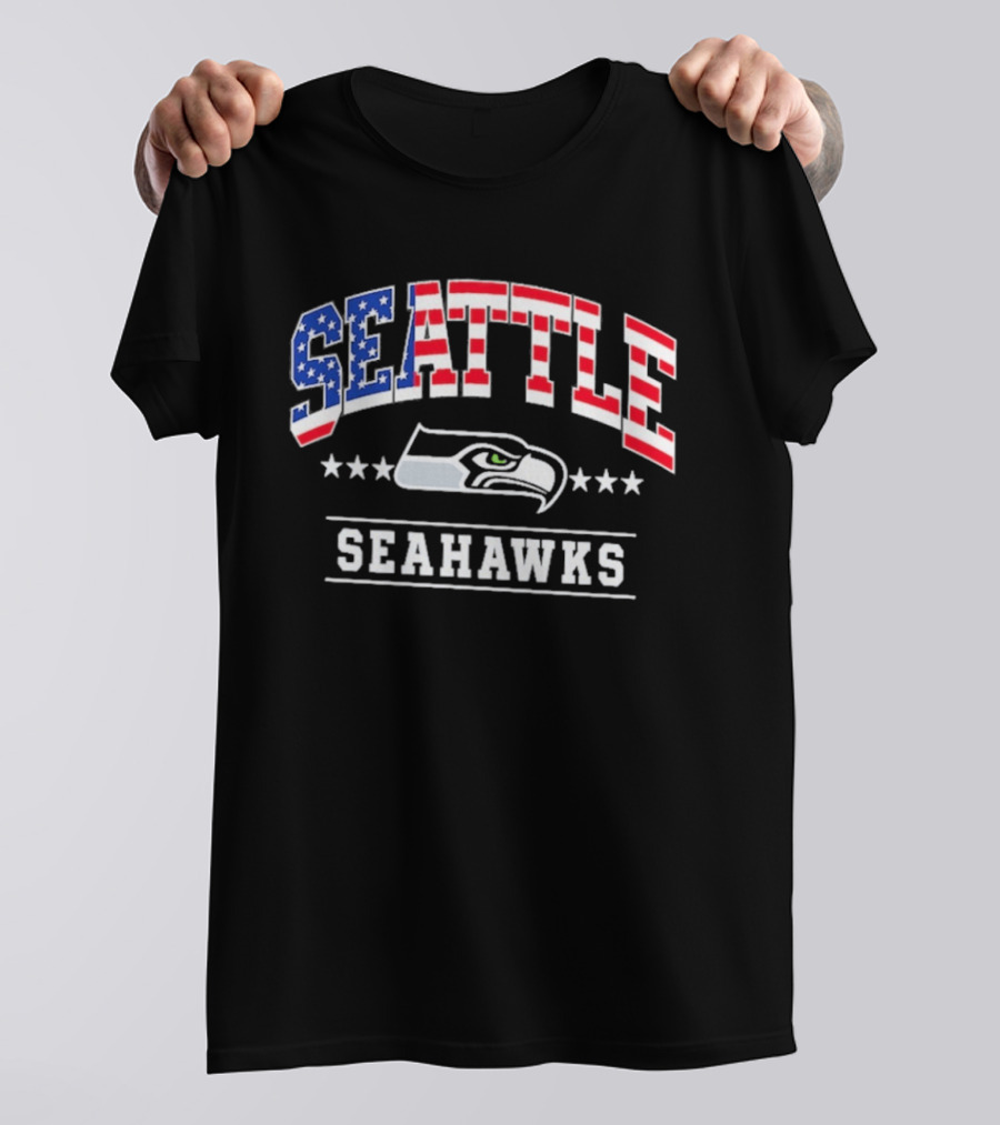 Seattle Seahawks Navy Americana Arch 250th Anniversary Stars And Stripes Football Fan T-Shirt