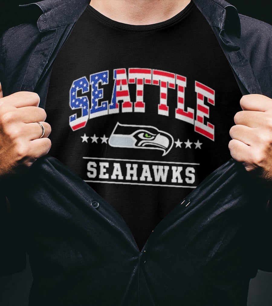 Seattle Seahawks Navy Americana Arch 250th Anniversary Stars And Stripes Football Fan T-Shirt