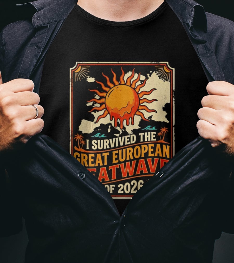 I Survived The Great European Heatwave Of 2026 Vintage Map Sun T-Shirt