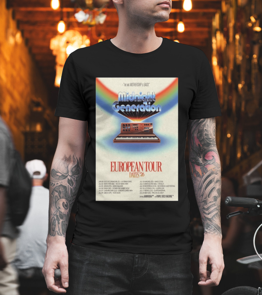 Midnight Generation European Tour Dates '26 Mothership Is Back Jamiroquai Purple Disco Machine T-Shirt