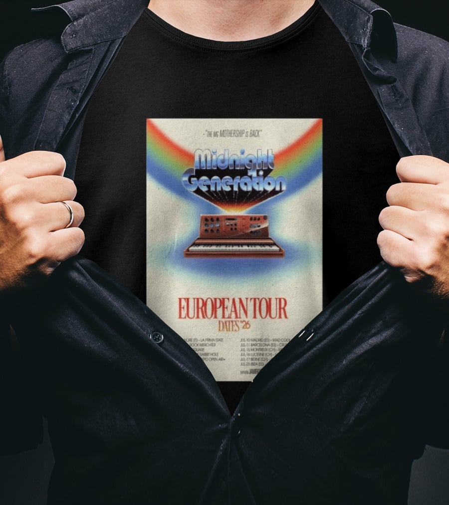 Midnight Generation European Tour Dates '26 Mothership Is Back Jamiroquai Purple Disco Machine T-Shirt