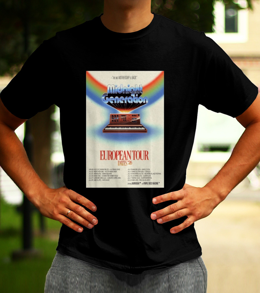 Midnight Generation European Tour Dates '26 Mothership Is Back Jamiroquai Purple Disco Machine T-Shirt