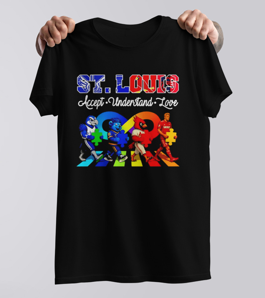 St Louis Accept Understand Love Autism Awareness Mascots Puzzle Pieces T-Shirt