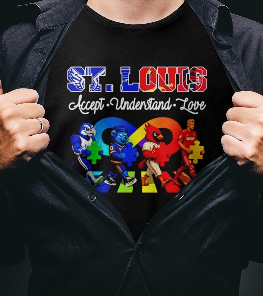 St Louis Accept Understand Love Autism Awareness Mascots Puzzle Pieces T-Shirt