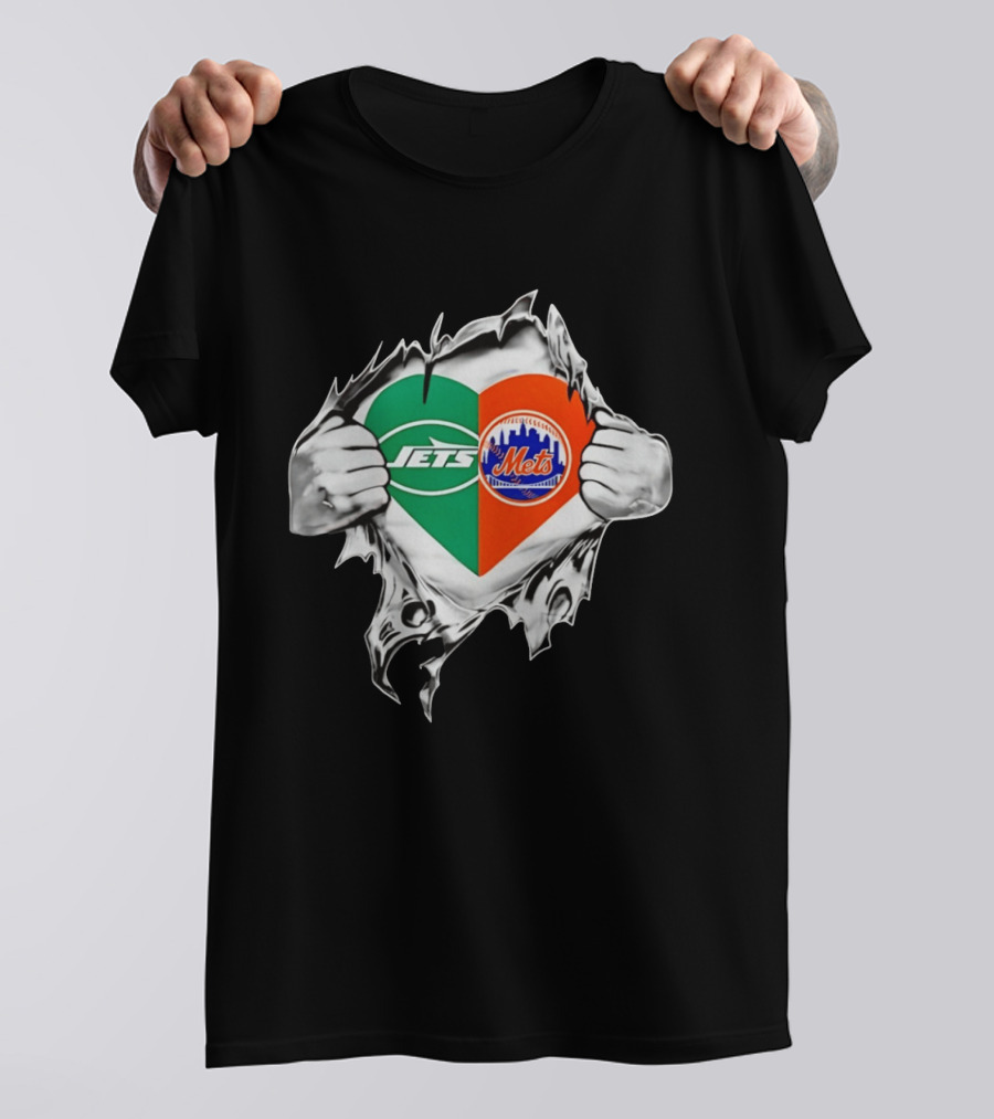 New York Jets Mets Heart Fan MLB Passion T-Shirt