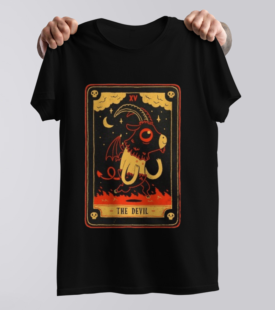 The Devil Tarot Card XV Occult Goat Satanic Gothic Baphomet T-Shirt