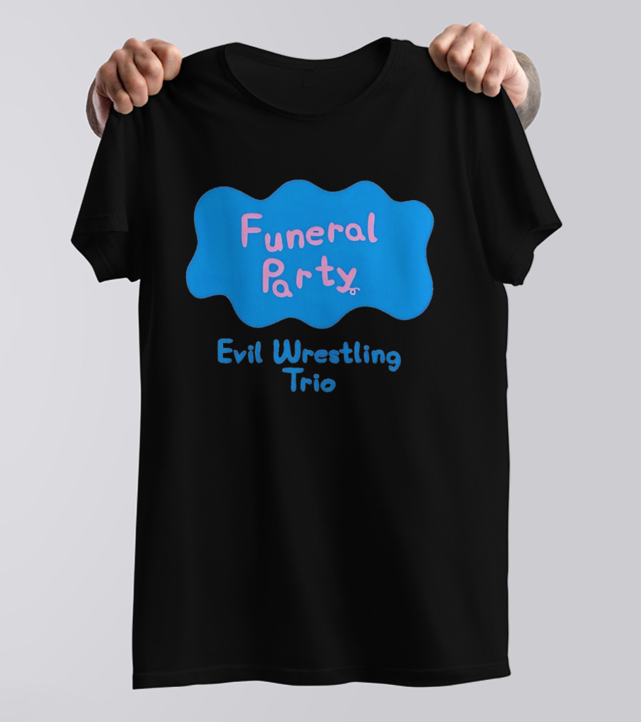 Funeral Party Evil Wrestling Trio Retro Blue Pink T-Shirt