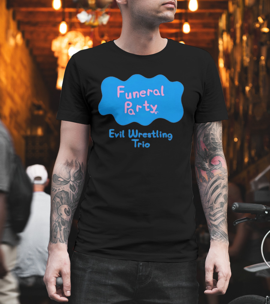 Funeral Party Evil Wrestling Trio Retro Blue Pink T-Shirt