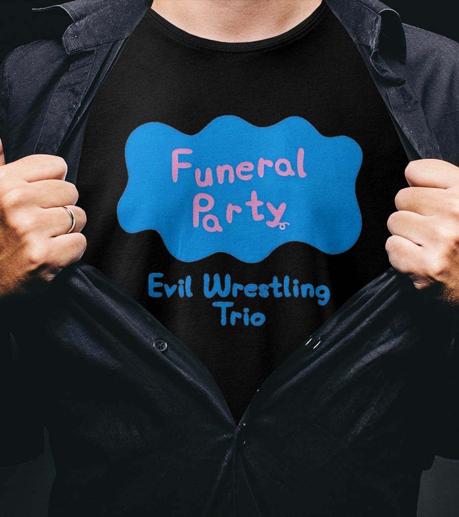 Funeral Party Evil Wrestling Trio Retro Blue Pink T-Shirt