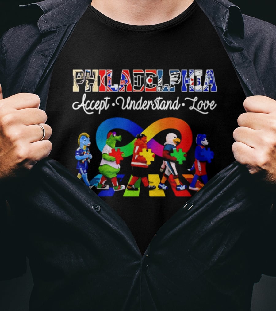 Philadelphia Mascots Autism Awareness Accept Understand Love T-Shirt