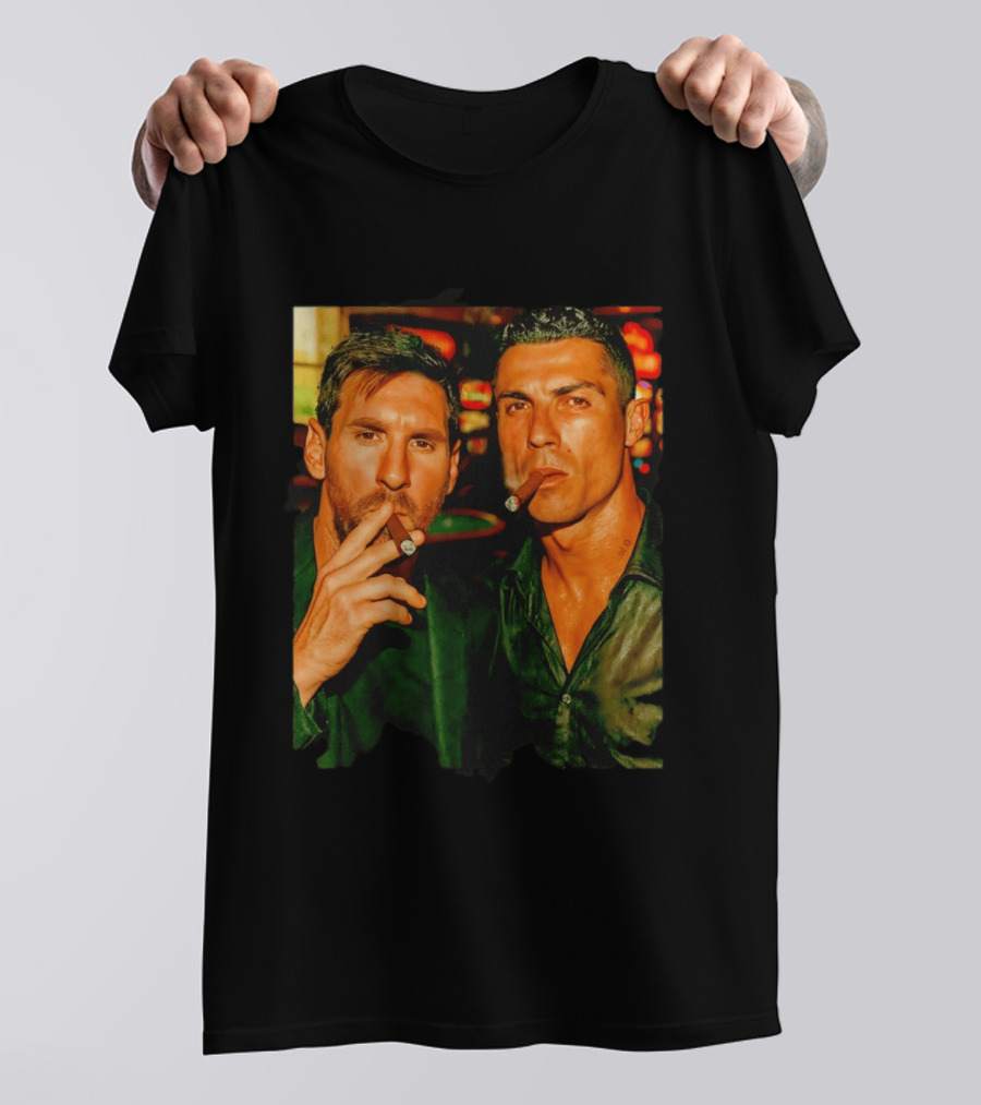 Lionel Messi Cristiano Ronaldo Cigar GOATs Smoking Iconic Duo T-Shirt