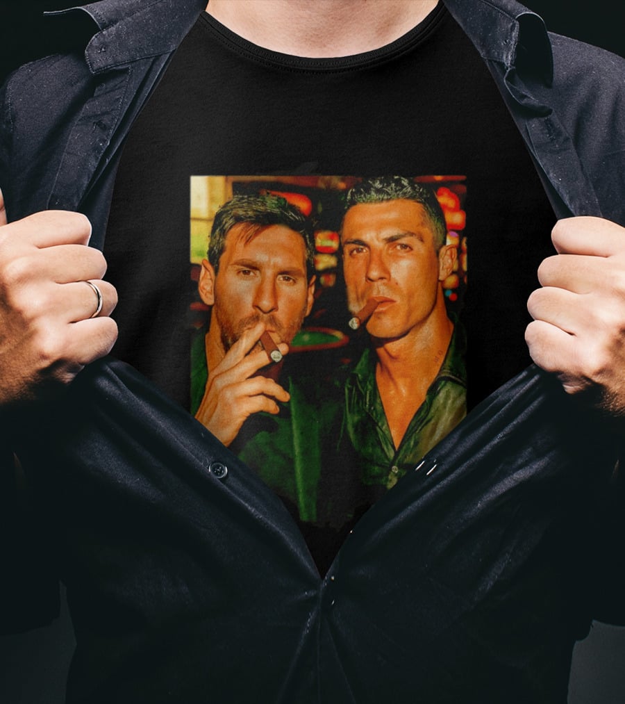 Lionel Messi Cristiano Ronaldo Cigar GOATs Smoking Iconic Duo T-Shirt