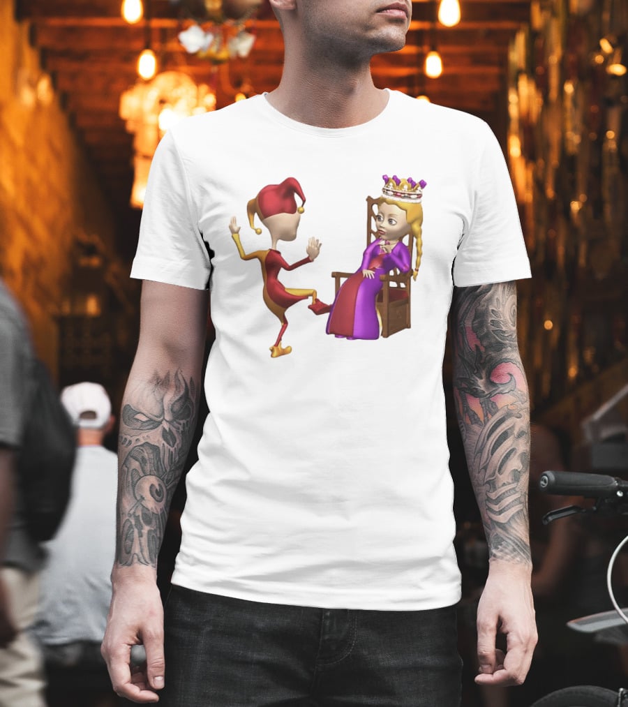 Jester Queen Medieval Royalty Scene With Court Entertainer And Regal Throne T-Shirt