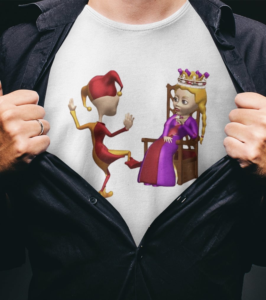 Jester Queen Medieval Royalty Scene With Court Entertainer And Regal Throne T-Shirt