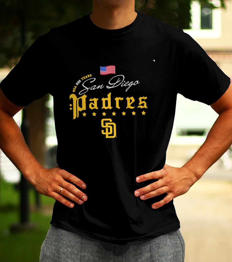San Diego Padres USA 250 Years 4th Of July Celebration Stars And Stripes Edition T-Shirt