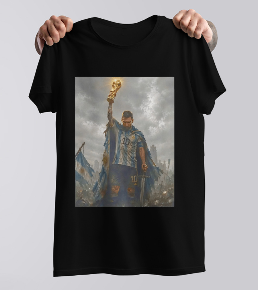 Lionel Messi Raising Trophy Argentina Number 10 Football Legend T-Shirt