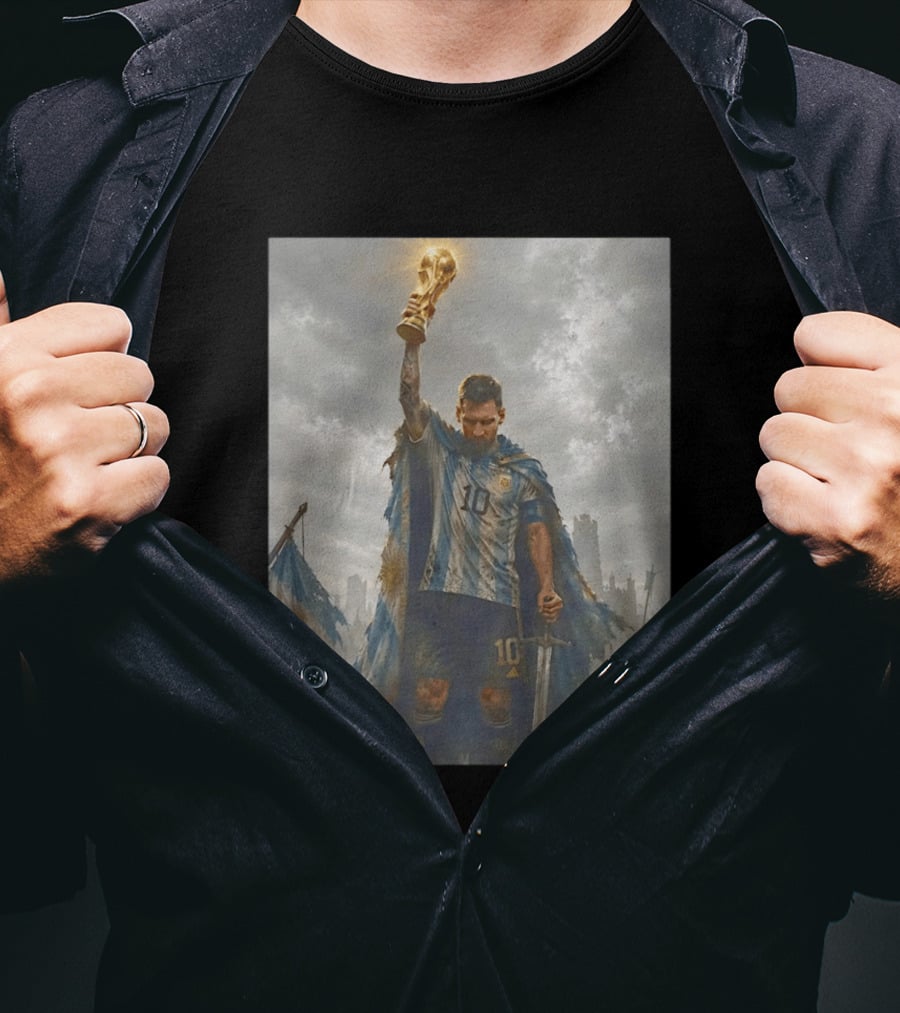 Lionel Messi Raising Trophy Argentina Number 10 Football Legend T-Shirt