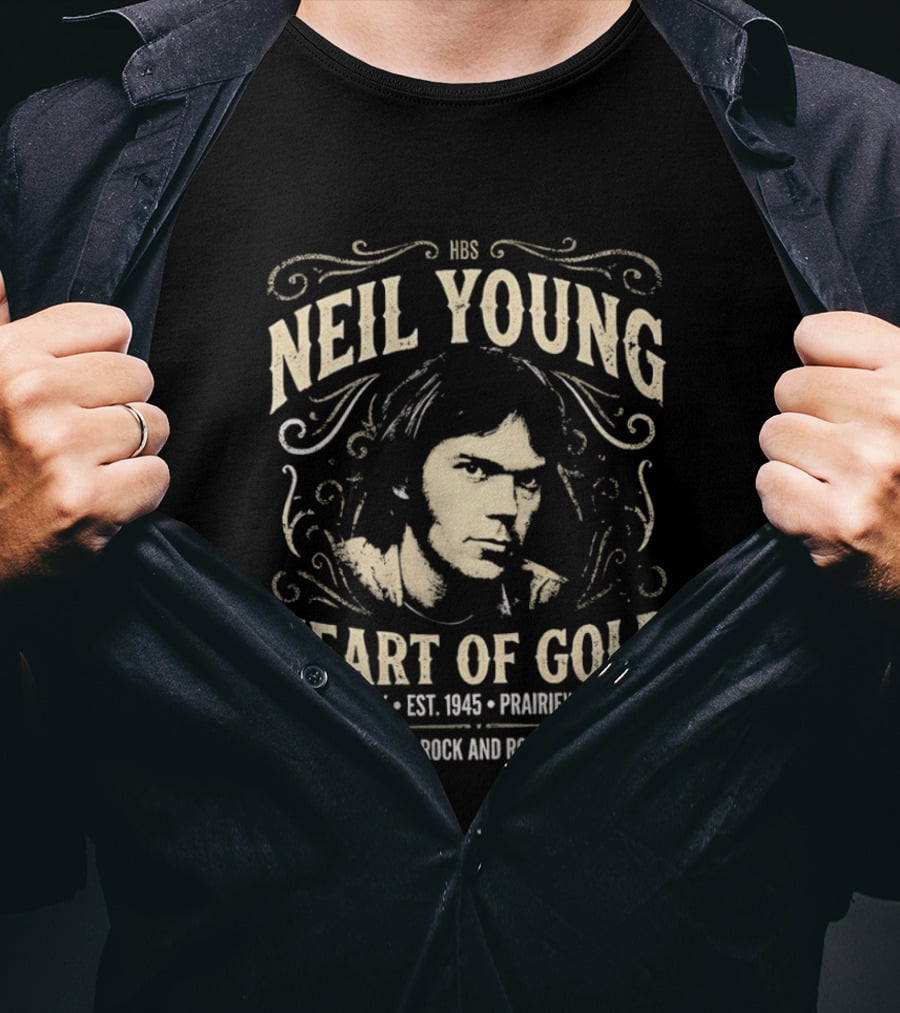 Neil Young Heart Of Gold Vintage Rock Est 1945 Prairiewind And Rust Hey Hey My My Rock And Roll Can Never Die T-Shirt