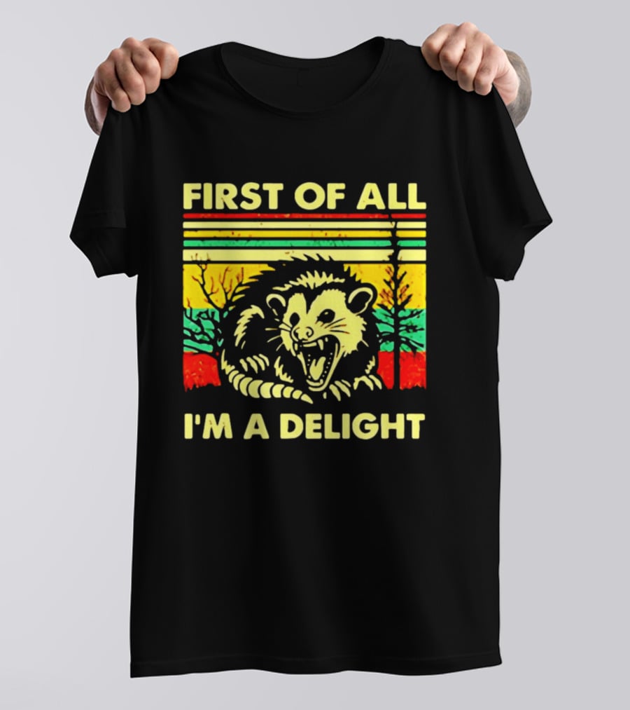 First Of All I'm A Delight Opossum Retro Stripes T-Shirt