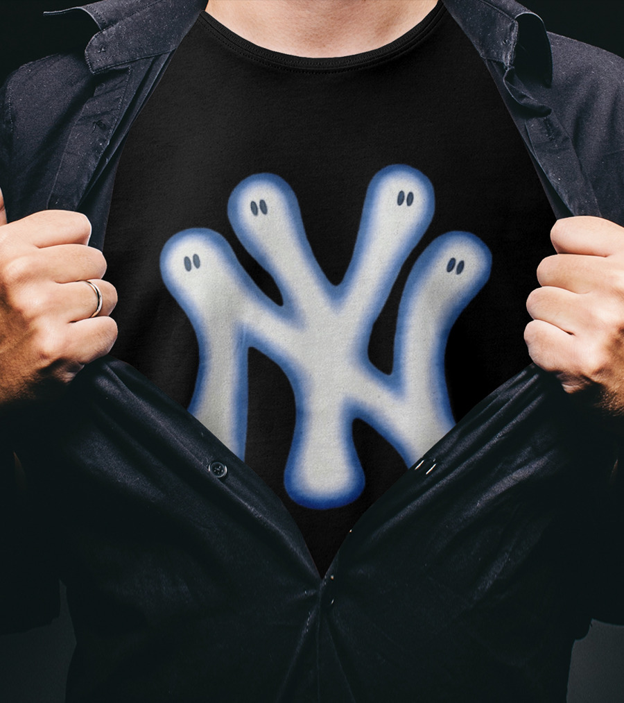 New York Yankees Ghostly Logo With Spooky Eyes T-Shirt