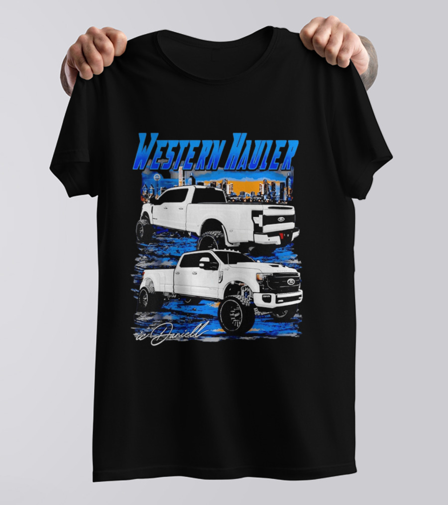 Western Hauler Ford Truck City Skyline Art By Danielle T-Shirt