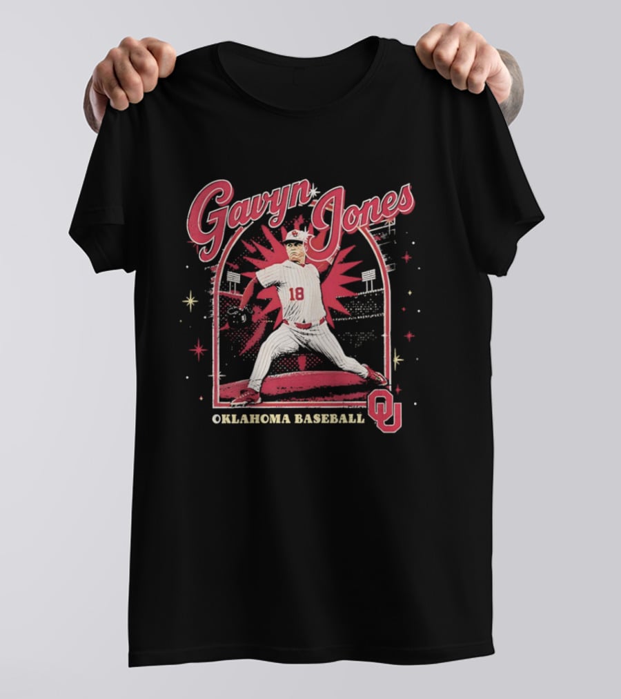 Gavyn Jones Oklahoma Baseball Sooners Player Pitching Action 18 OU T-Shirt