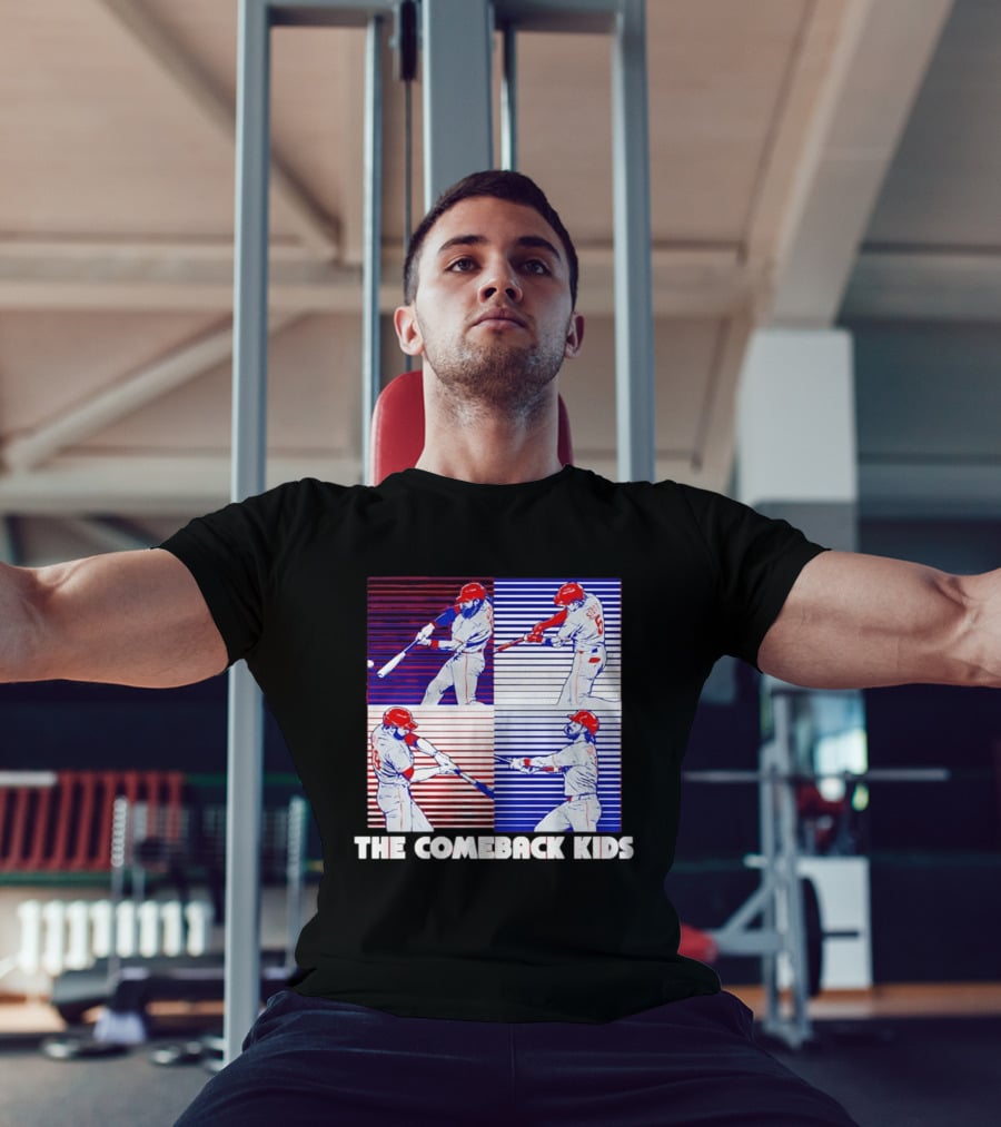 Philadelphia Phillies The Comeback Kids Striped Baseball Swinging Players T-Shirt