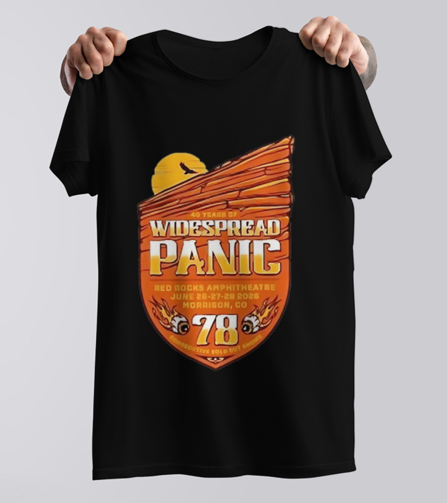 40 Years Of Widespread Panic Red Rocks Amphitheatre June 26 28 2026 Morrison Colorado 78 Consecutive Sold Out Shows T-Shirt