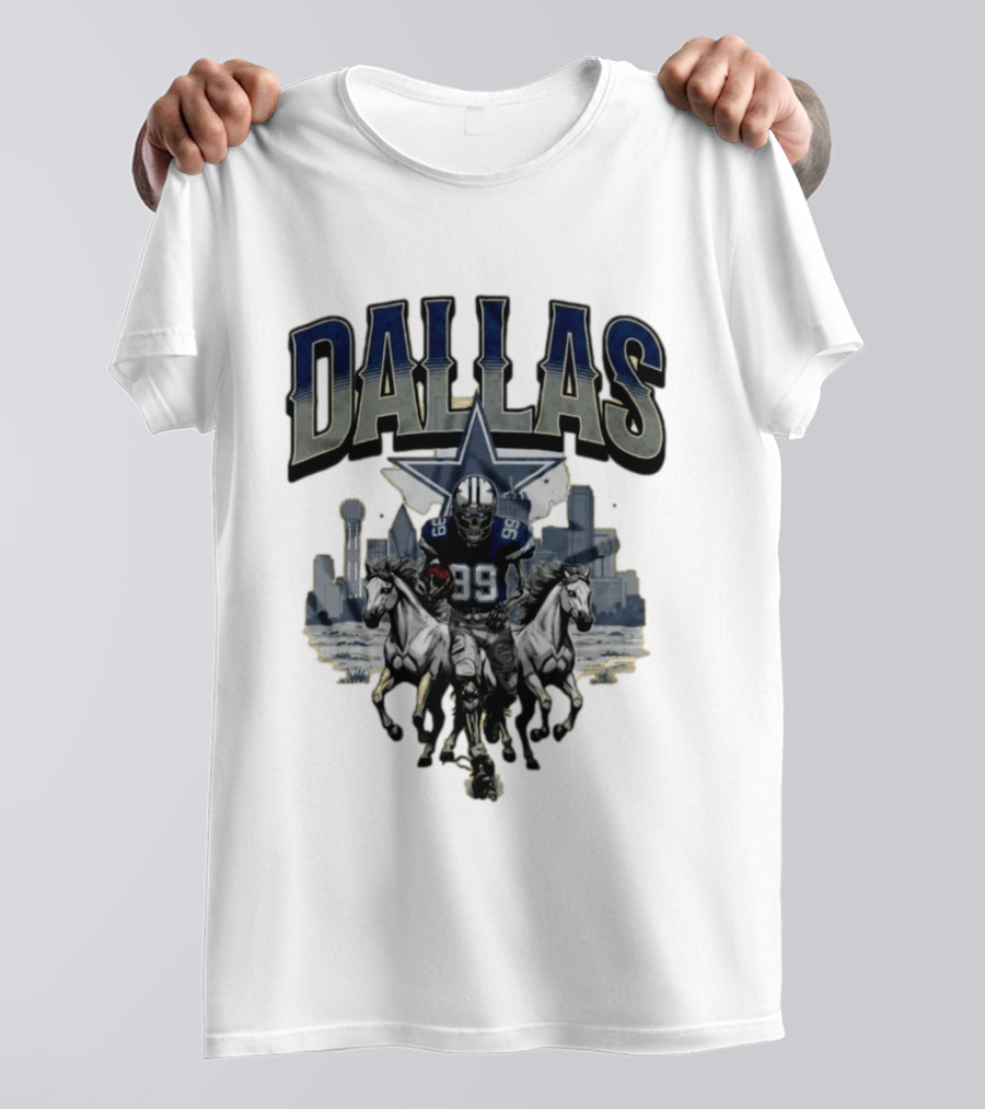 Dallas Cowboys Gameday Skeleton Football Player With Horses And Skyline T-Shirt